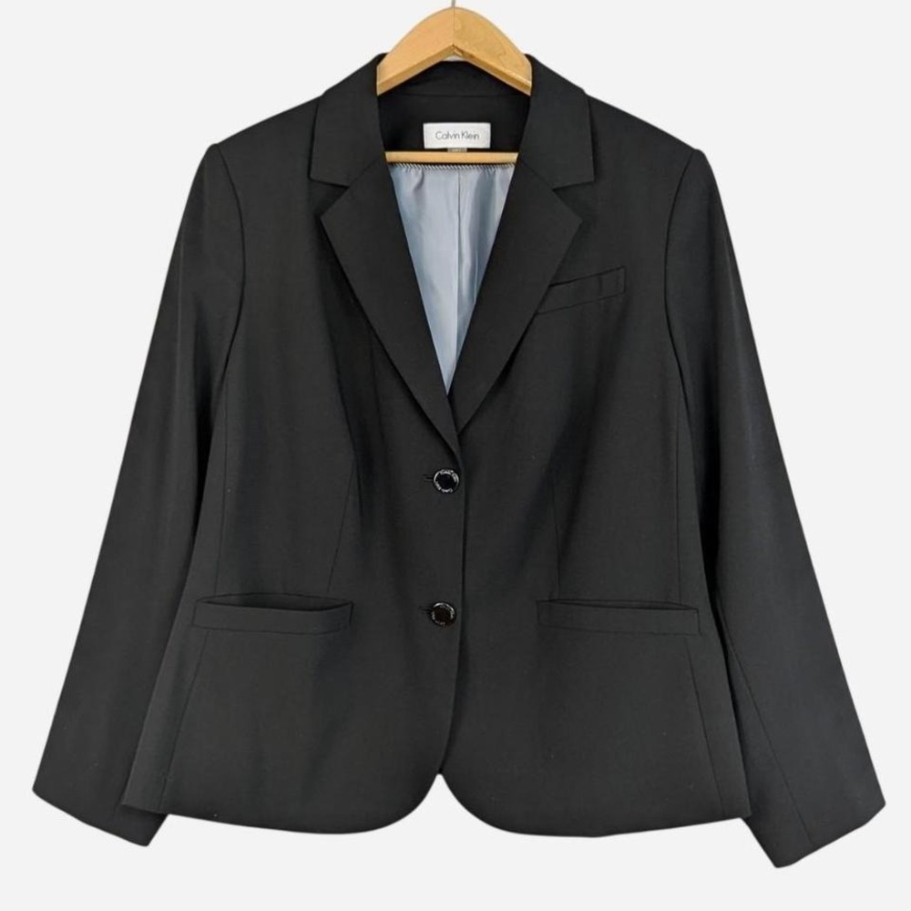 Calvin Klein Black Single Button Notch Lapel Blazer Plus Size 20W